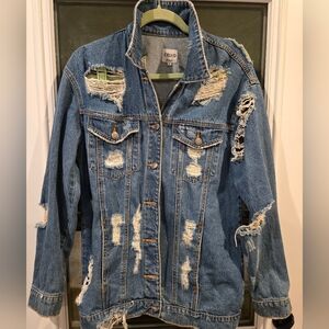 Cello Medium Wash Distressed Jean Jacket Sz Small Blue Denim Womens Long Sleeve